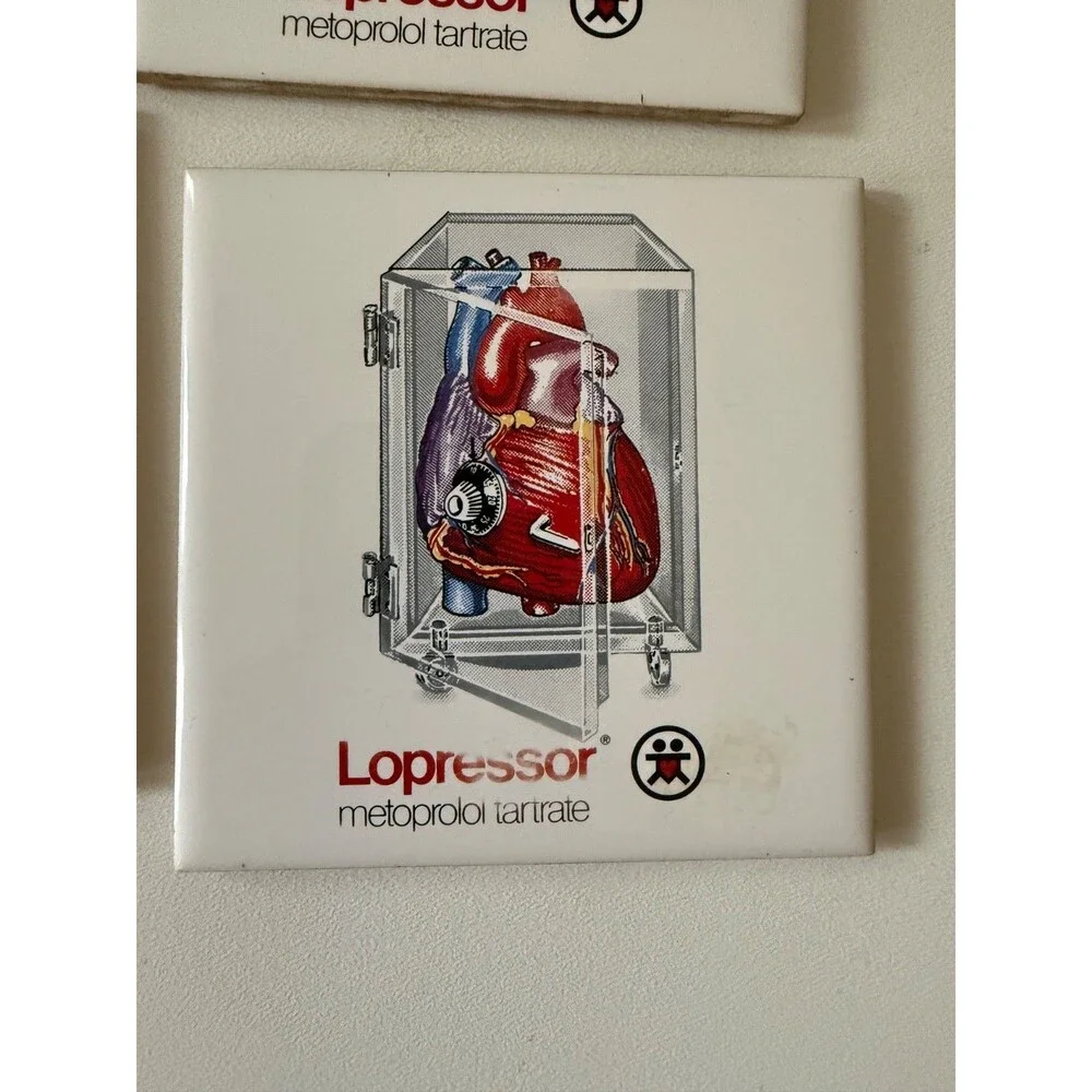 Vintage Lopressor Metoprolol Ceramic Coaster Cork Backing Set of 6 Drug Insert